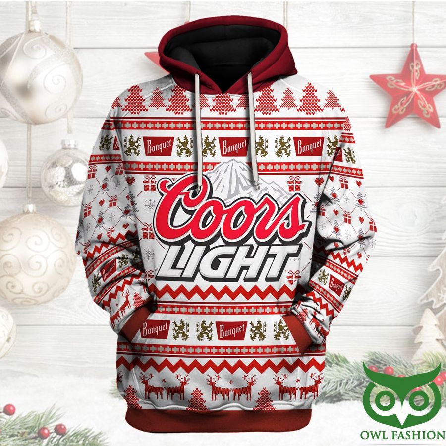 Coors Light Beer White and Red with Special Pattern 3D Hoodie