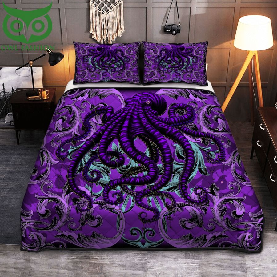 Kraken Octopus Purple Quilt Bedding Set