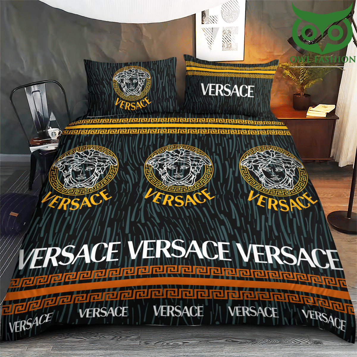 LUXURY Versace Royal golden logo bedding set
