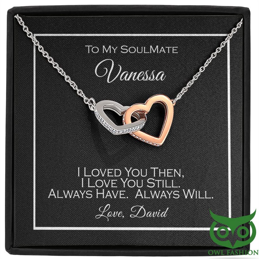 Custom Name To My Soulmate Silver and Gold Heart Necklace Valentine Gift