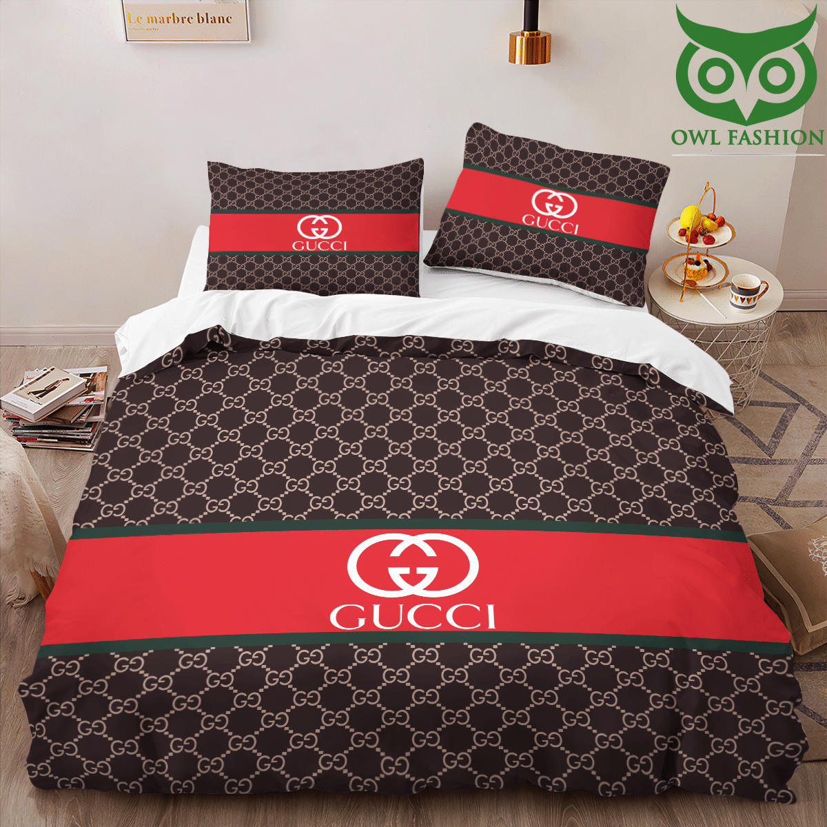 Red Gucci basic logo bedding set
