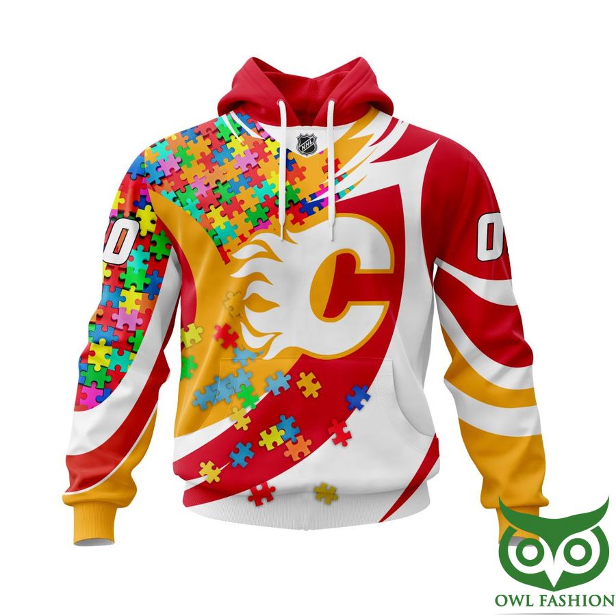 NHL Calgary Flames Autism Awareness Custom Name Number colorful puzzle hoodie sweatshirt