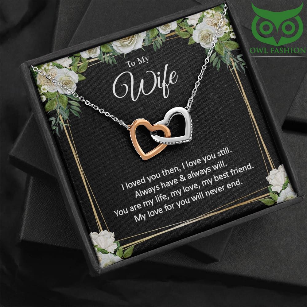 My wife my life gold and silver hearts entwined Valentine necklace