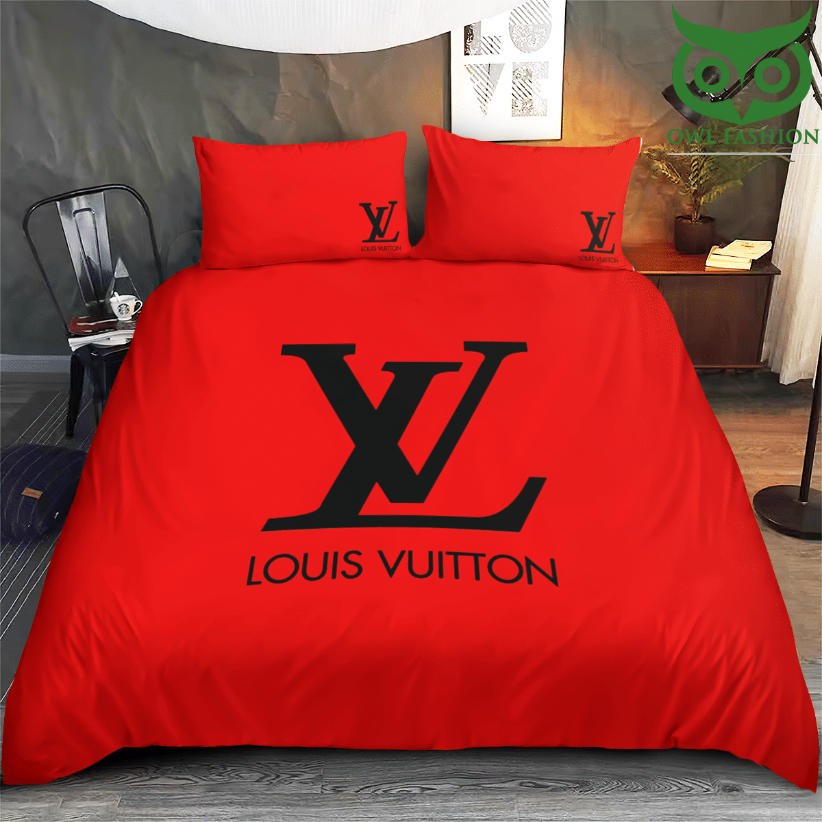 77 Premium red Louis Vuitton brand bedding set