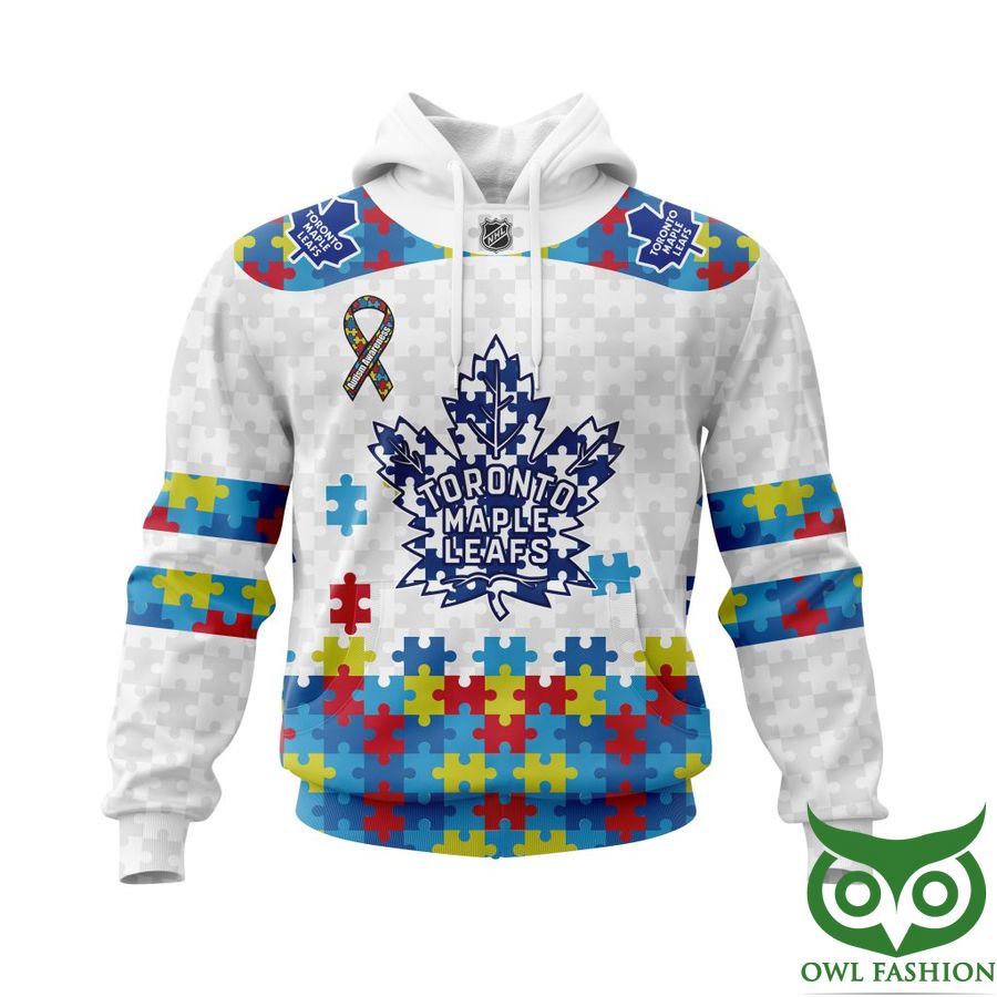 479 NHL Toronto Maple Leafs Autism Awareness Custom Name Number white puzzle hoodie sweatshirt