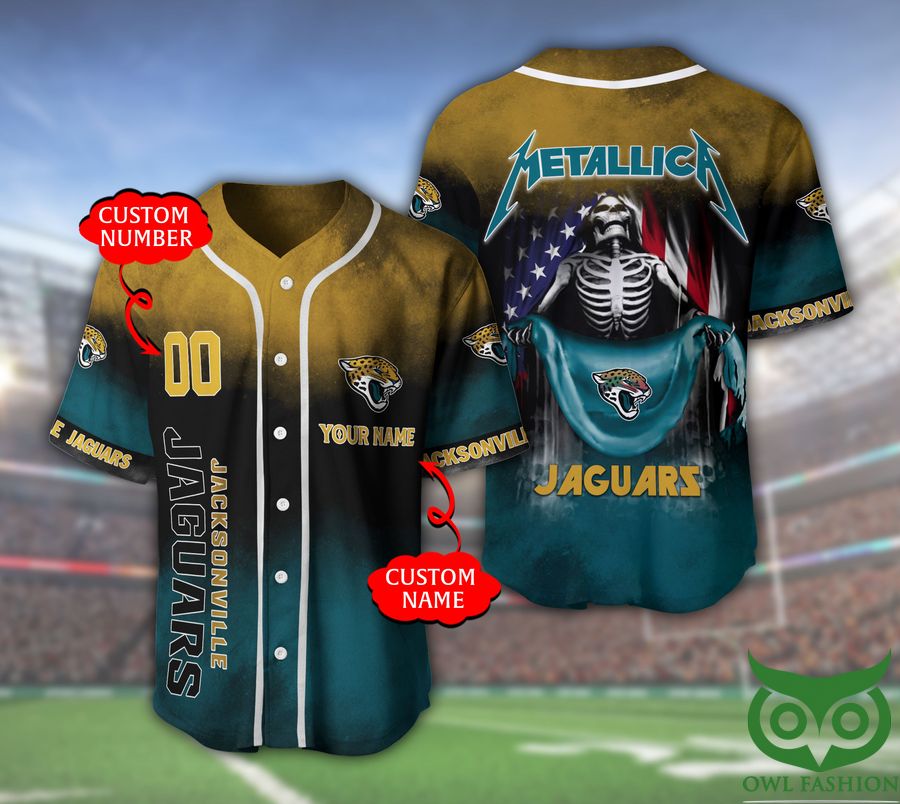 YI5Vkkoj 4 Jacksonville Jaguars NFL 3D Custom Name Number Metallica Baseball Jersey
