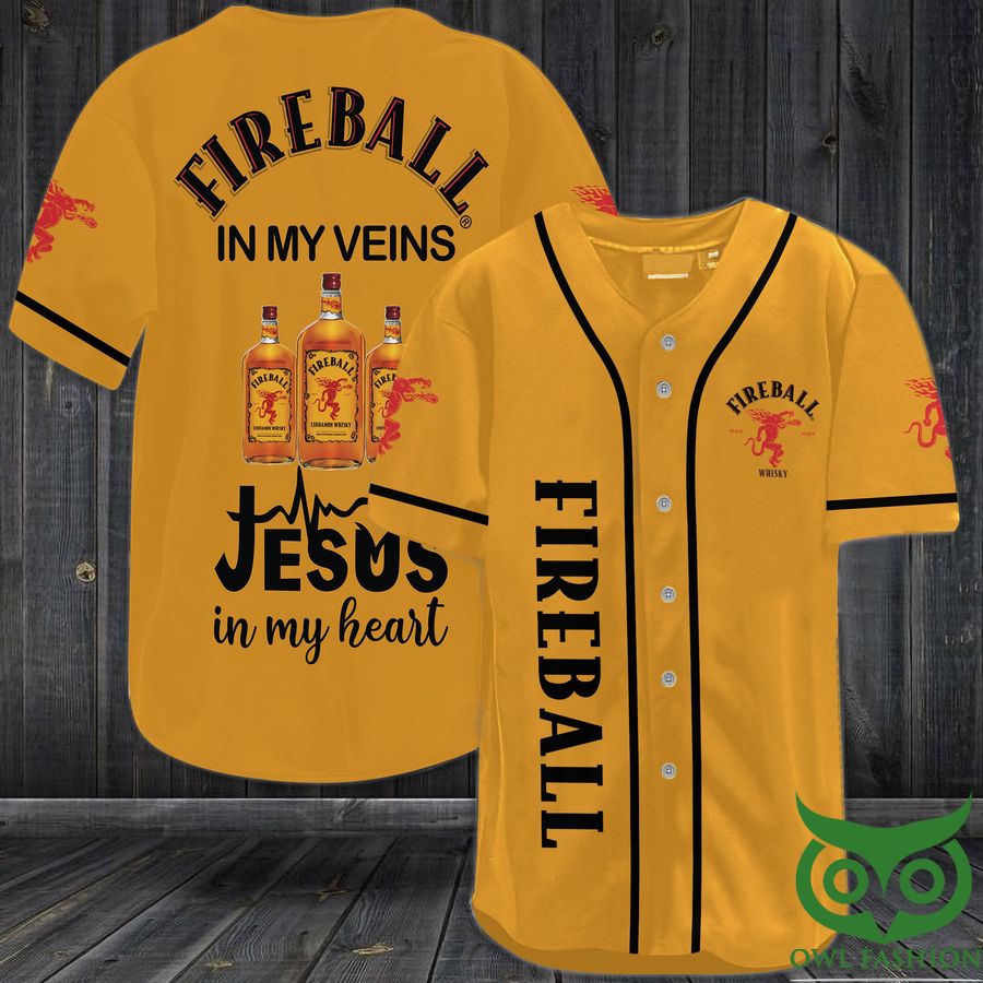6 Fireball in my veins Jesus in my heart Baseball Jersey Shirt