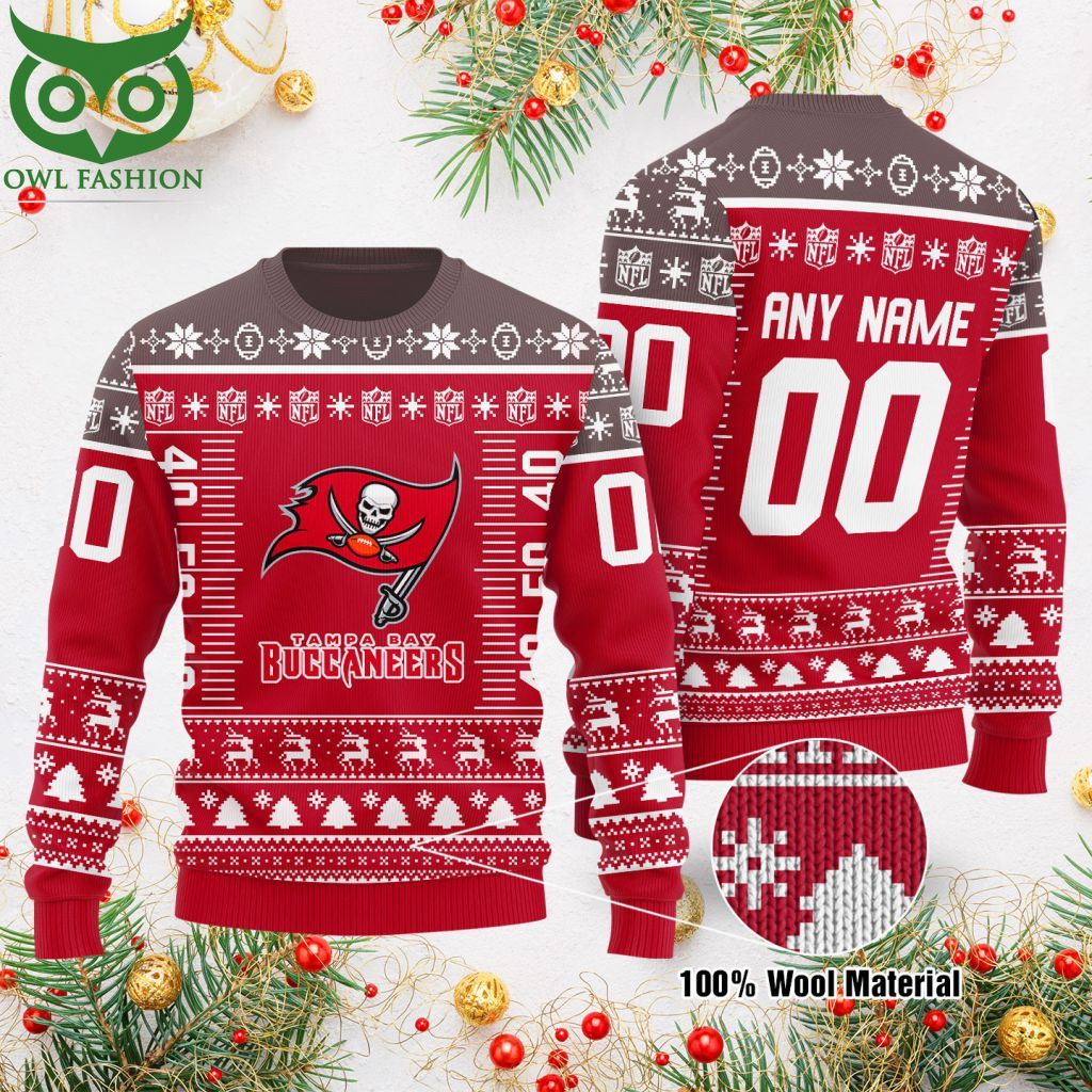 Custom Name Number NFL logo Tampa Bay Buccaneers Ugly Christmas Sweater