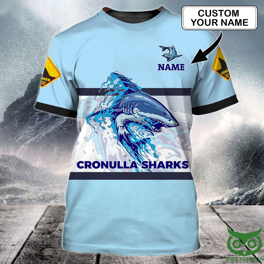 Custom Name NRL Cronulla-Sutherland Sharks in sea 3D T-shirt