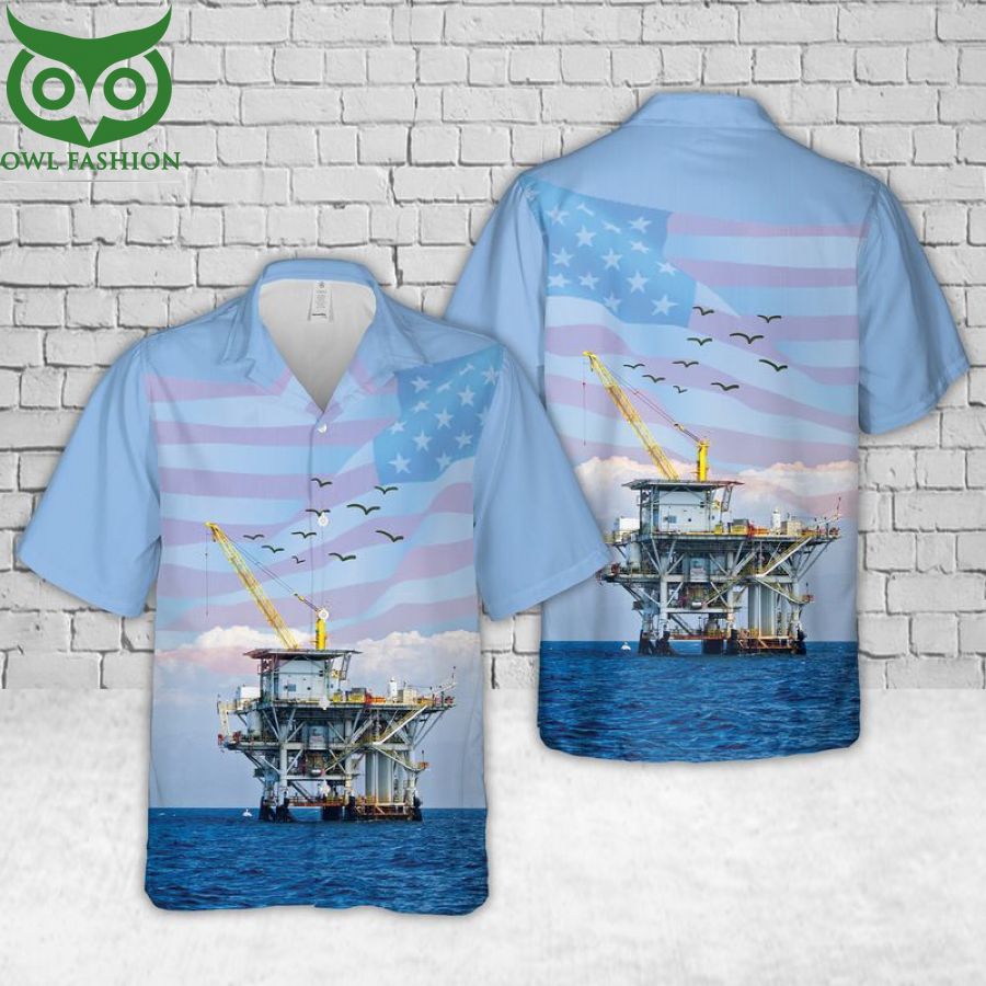 Offshore Drilling Rig US flag Hawaiian Shirt