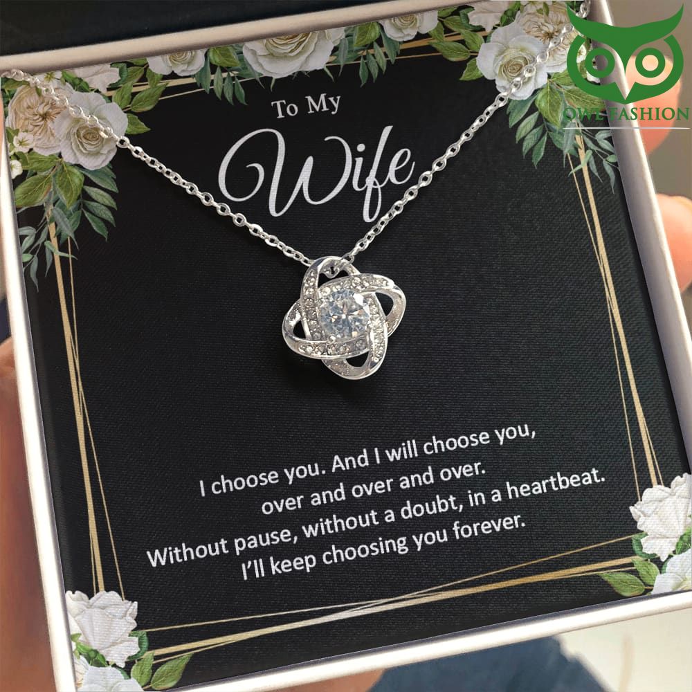 My wife I choose you in a heartbeat love knot crystal necklace Valentine