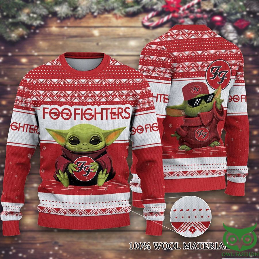 Foo Fighters Baby Yoda Merry Christmas Knitted Ugly Sweater