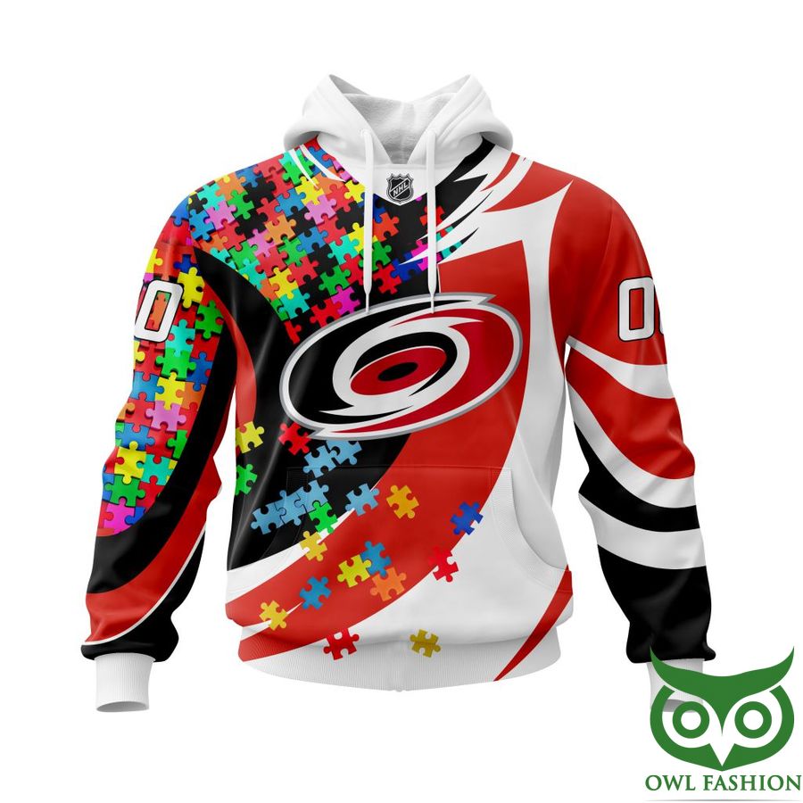 NHL Carolina Hurricanes Autism Awareness Custom Name Number colorful puzzle hoodie sweatshirt