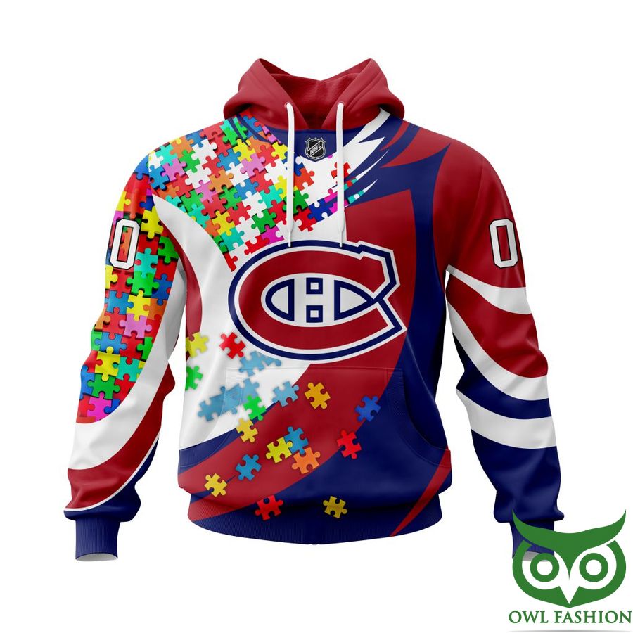 254 NHL Montreal Canadiens Autism Awareness Custom Name Number colorful puzzle hoodie sweatshirt