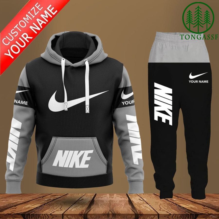 Customized Black and Gray Nike Hoodie and Pants