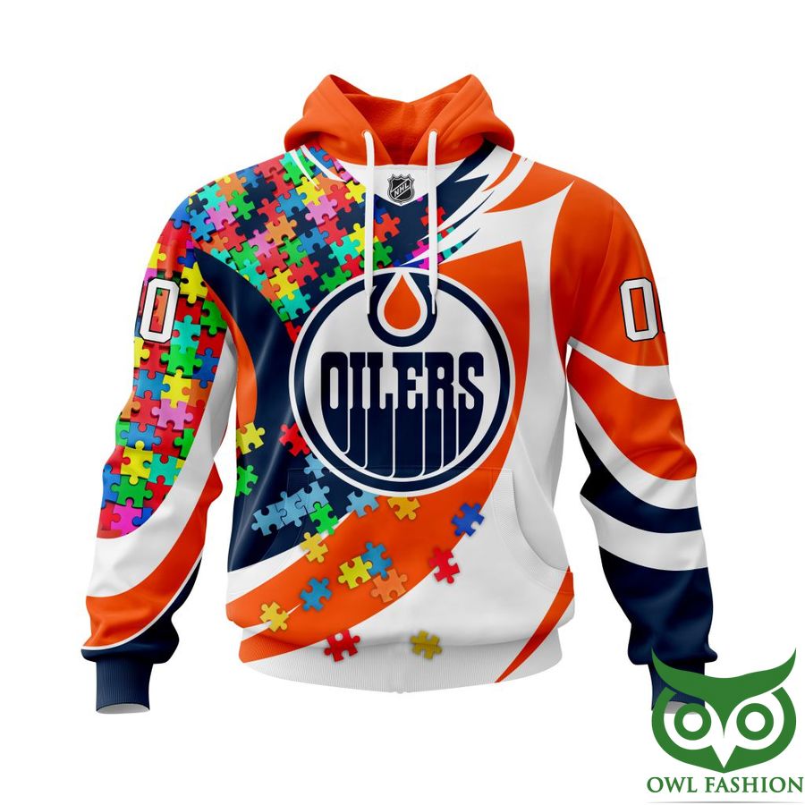 191 NHL Edmonton Oilers Autism Awareness Custom Name Number colorful puzzle hoodie sweatshirt
