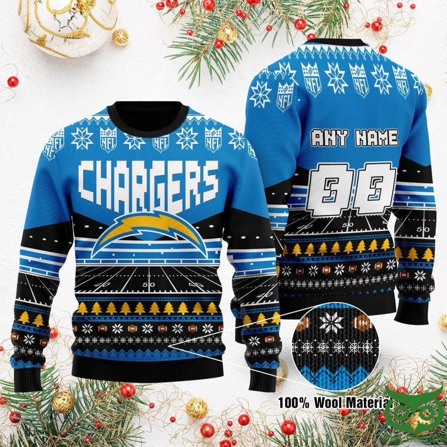 40 Custom Name Number NFL Los Angeles Chargers rugby stadium ugly Christmas Sweater