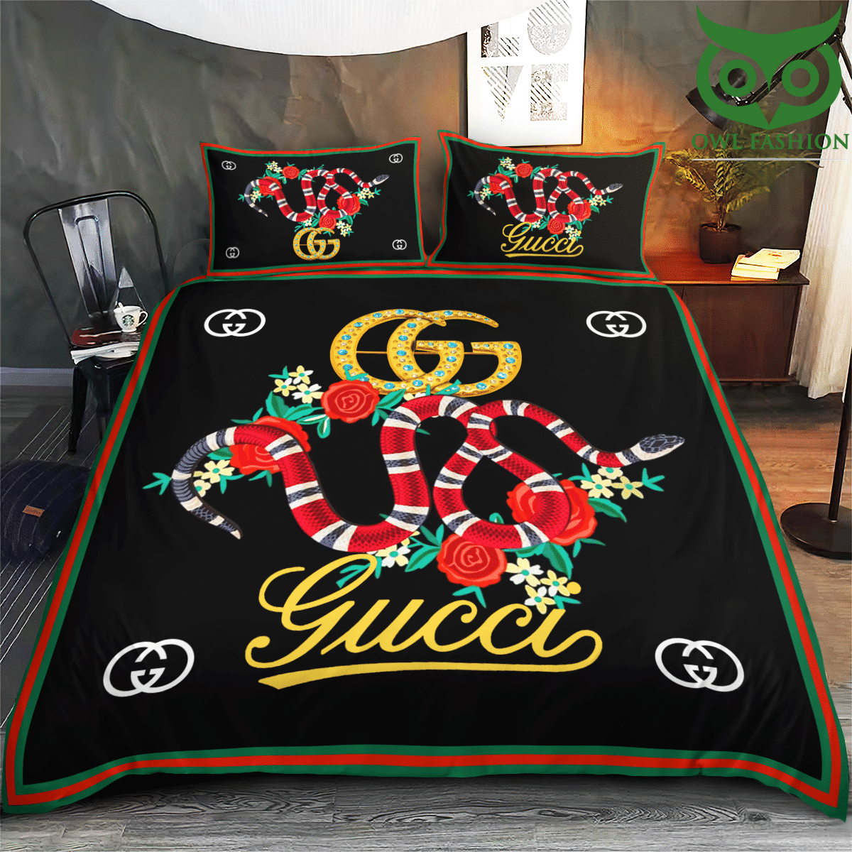 32 Gucci Red snake luxury bedding set