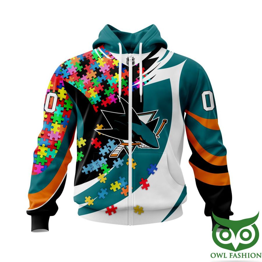 398 NHL San Jose Sharks Autism Awareness Custom Name Number colorful puzzle hoodie sweatshirt