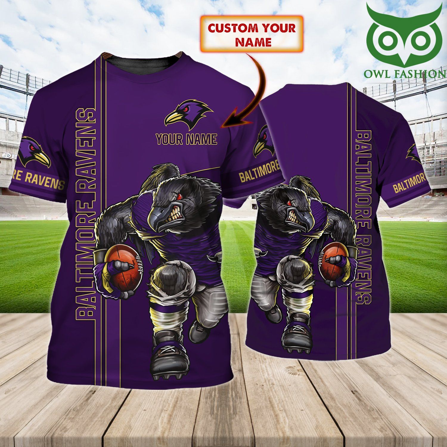 Personalized Name Baltimore Ravens Full Printed 3D T-shirt