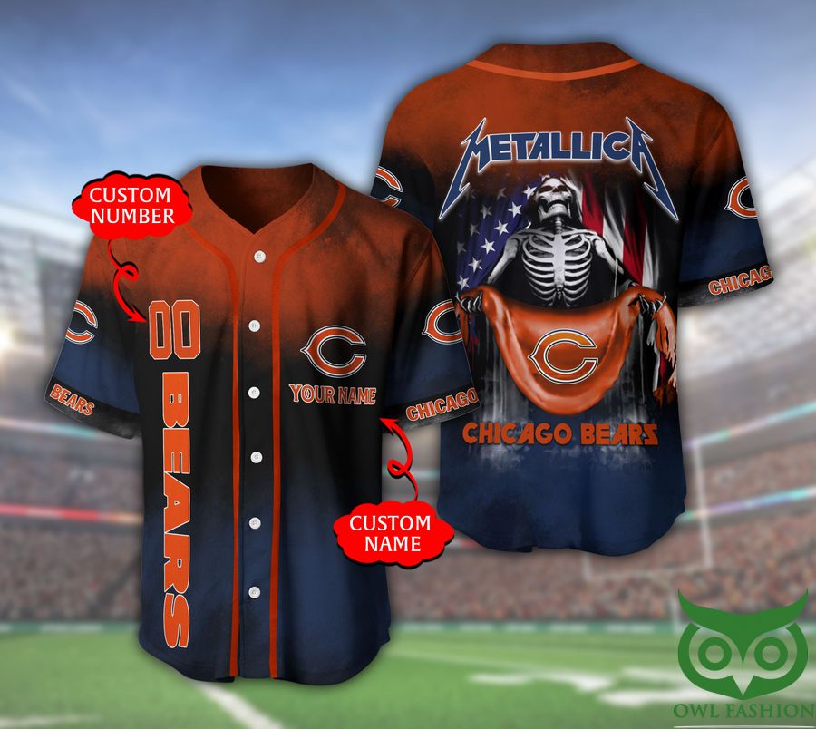 25 Chicago Bears NFL 3D Custom Name Number Metallica Baseball Jersey