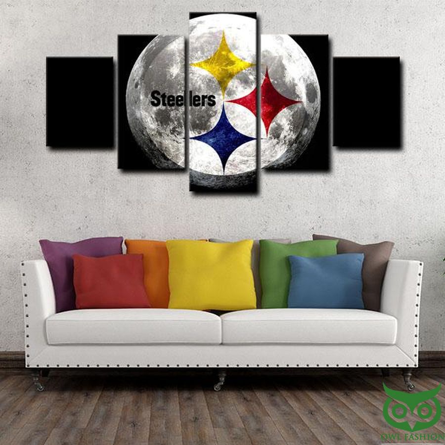 44 Pittsburgh Steelers Logo in Moon 5 Panel Canvas