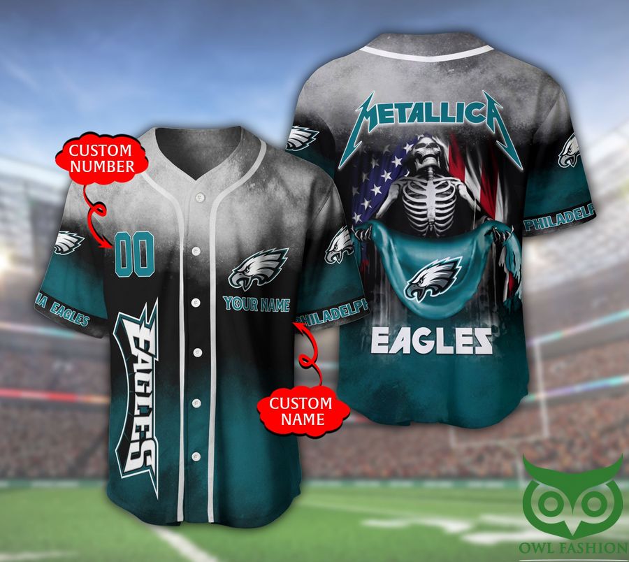 27 Philadelphia Eagles NFL 3D Custom Name Number Metallica Baseball Jersey