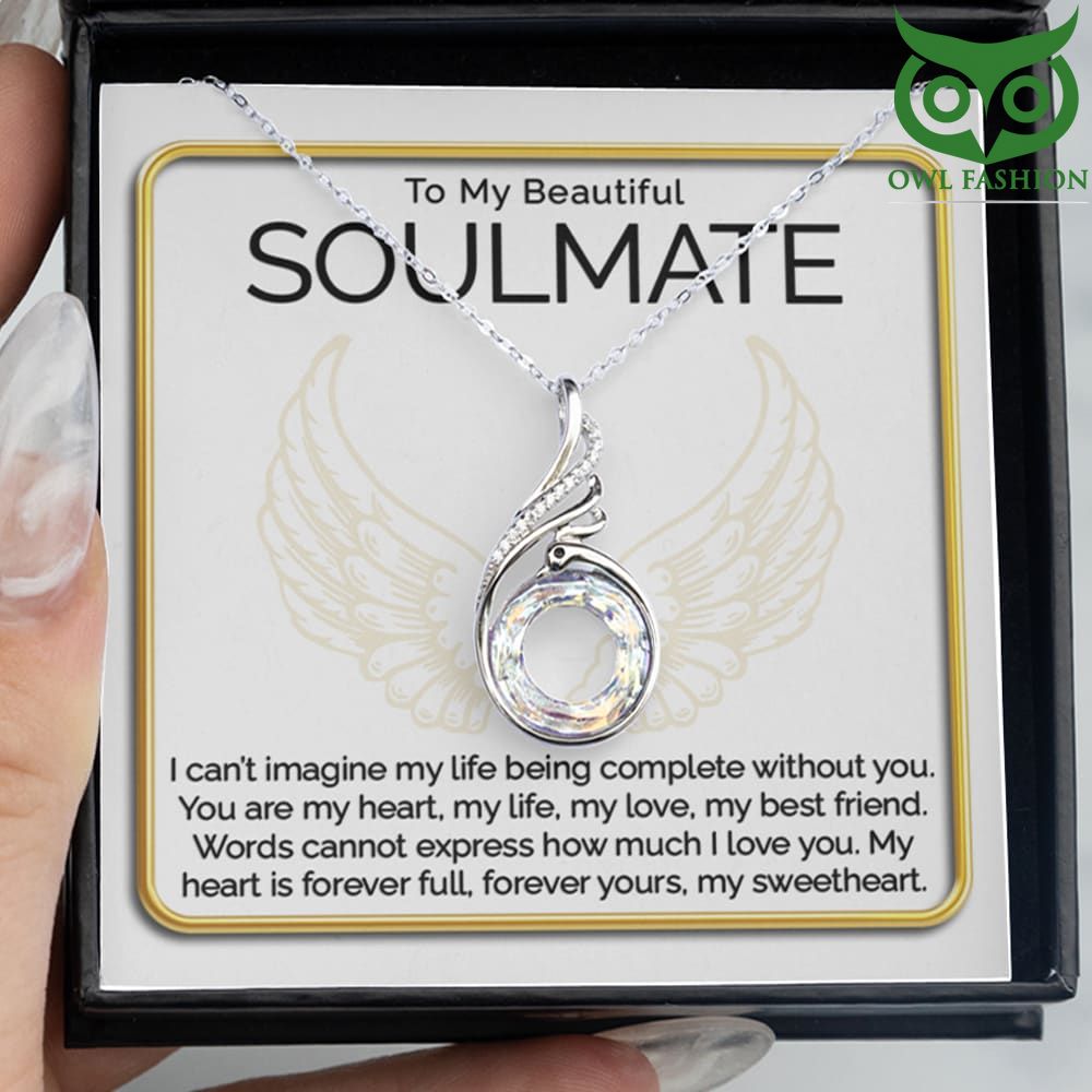 19 To my beautiful soulmate luxury crystal Swan Silver necklace for Valentine
