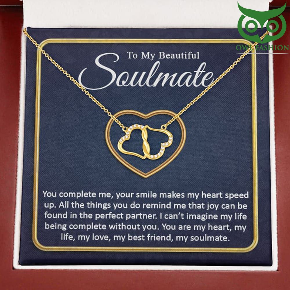 8 Gold Twin Diamond Hearts Charm Necklace Beautiful Soulmate Valentine Gift
