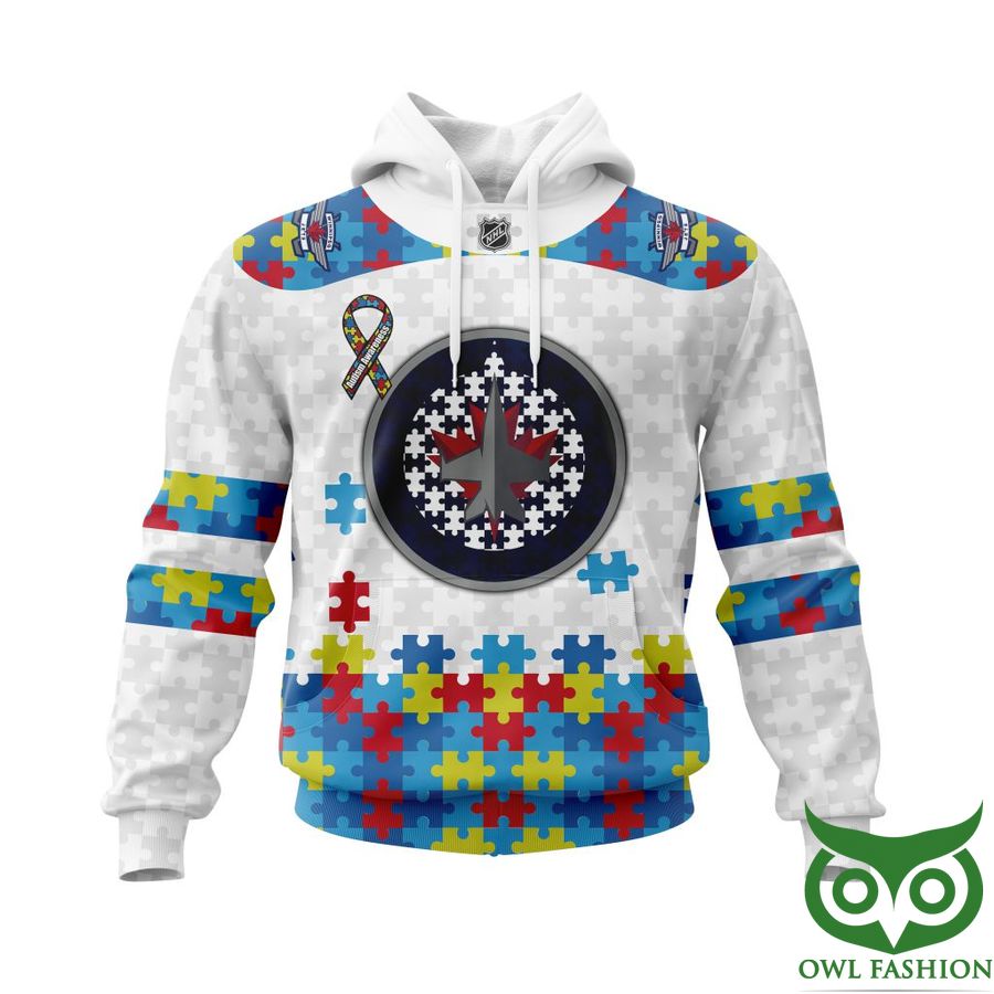 542 NHL Winnipeg Jets Autism Awareness Custom Name Number white puzzle hoodie sweatshirt
