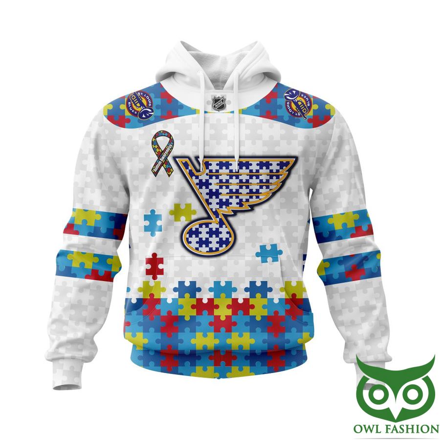 443 NHL St. Louis Blues Autism Awareness Custom Name Number white puzzle hoodie sweatshirt