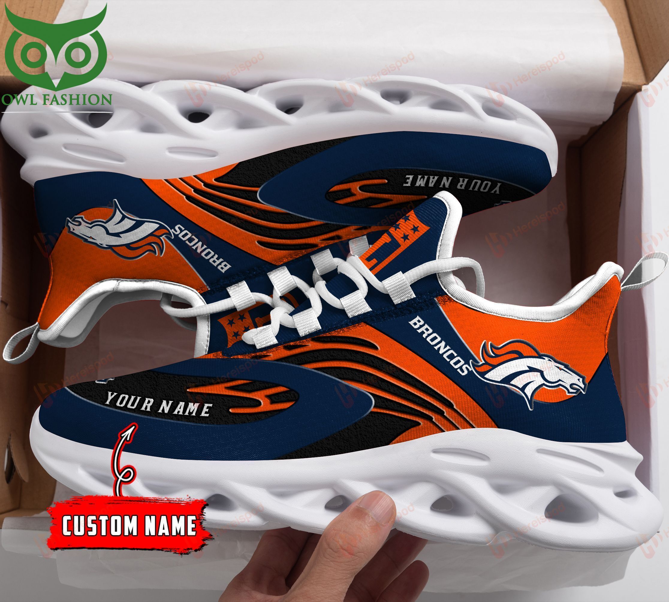 35 Denver Broncos NFL Custom Name Max Soul Sneakers