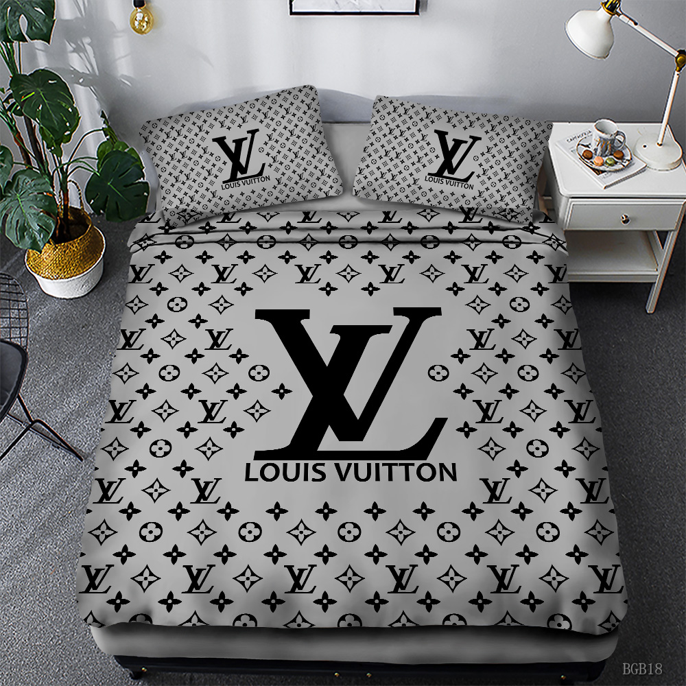 Louis Vuitton pattern grey bedding set