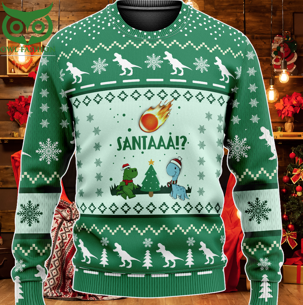 106 Santaaa meteors Funny Dinosaur Christmas 2021 KNITTED Sweater