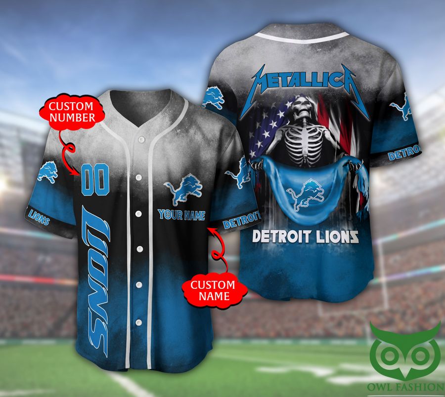 Detroit Lions NFL 3D Custom Name Number Metallica Baseball Jersey