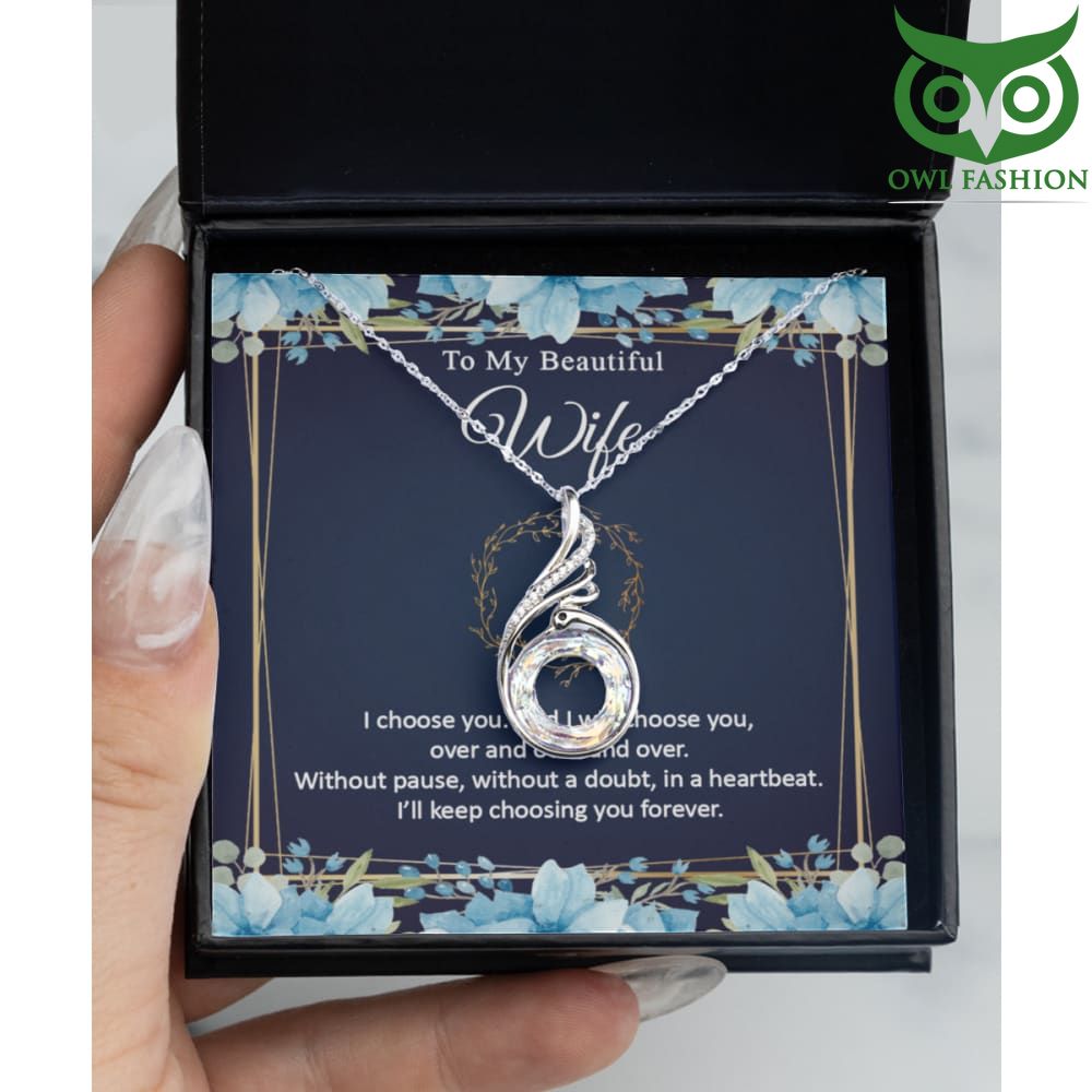 8 To My Beautiful Wife Swan with Blue flower Silver Necklace for Valentine