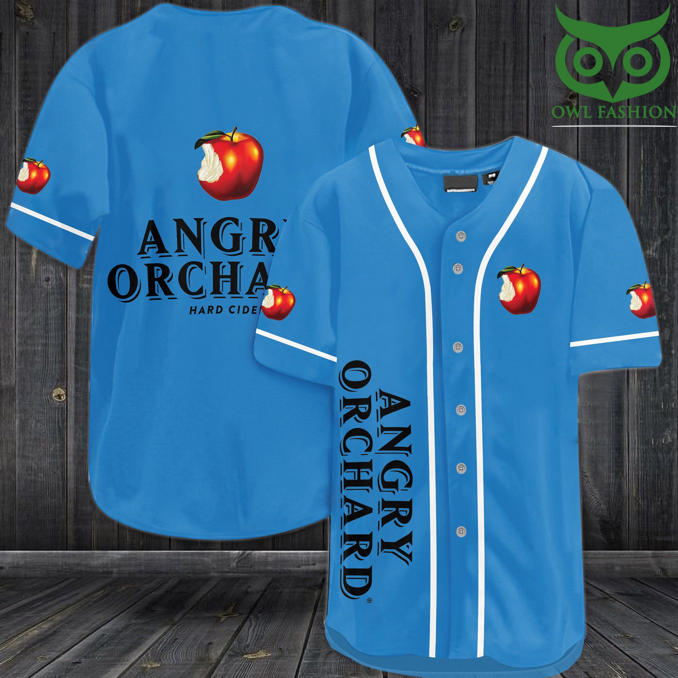 3 Angry Orchard Light Blue Baseball Jersey Shirt