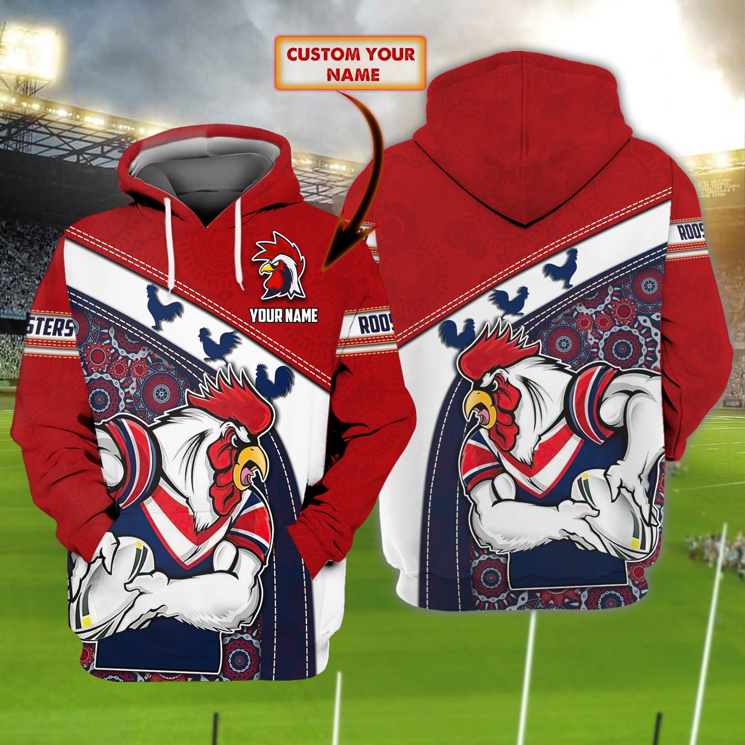 Personalized Name NRL Sydney Roosters 3D Hoodie