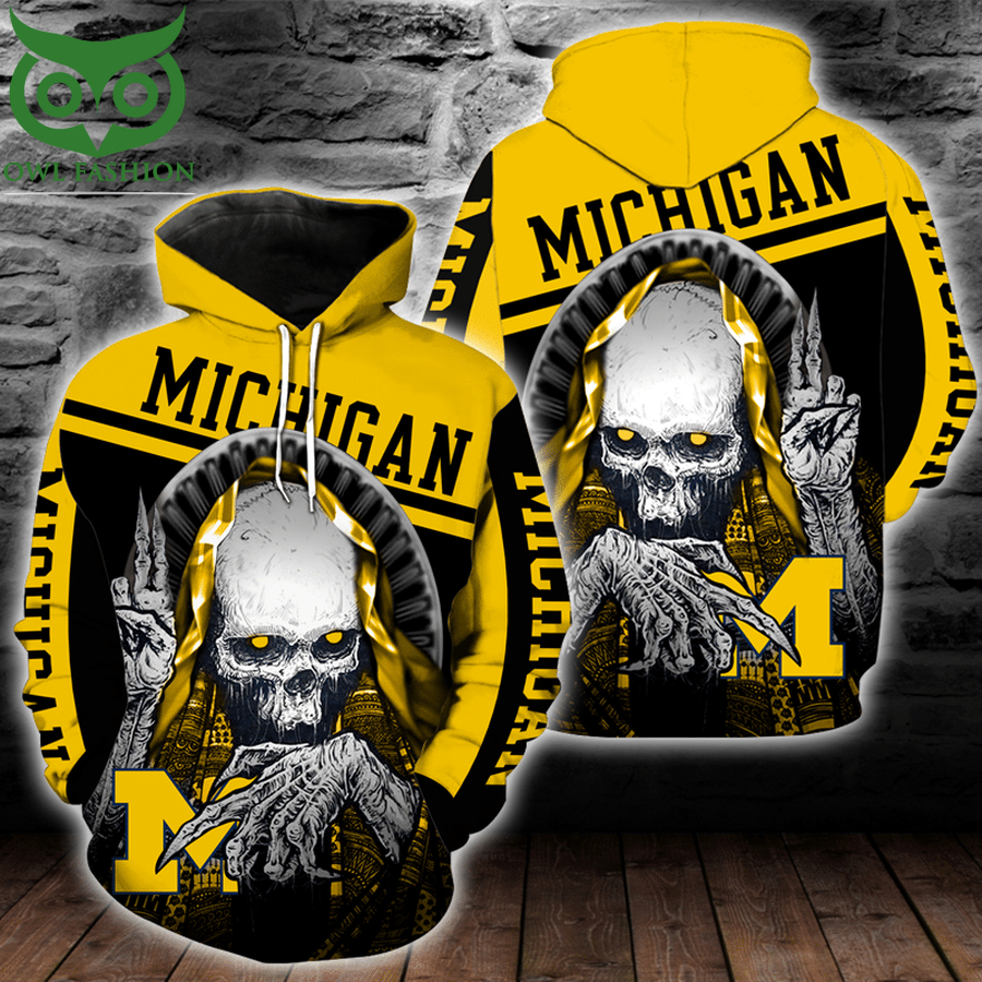120 NCAA Michigan Wolverines Skull Hoodie and T shirt
