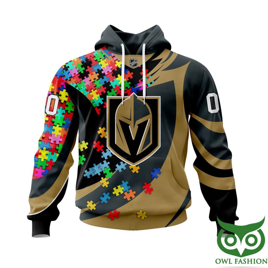 497 NHL Vegas Golden Knights Autism Awareness Custom Name Number colorful puzzle hoodie sweatshirt