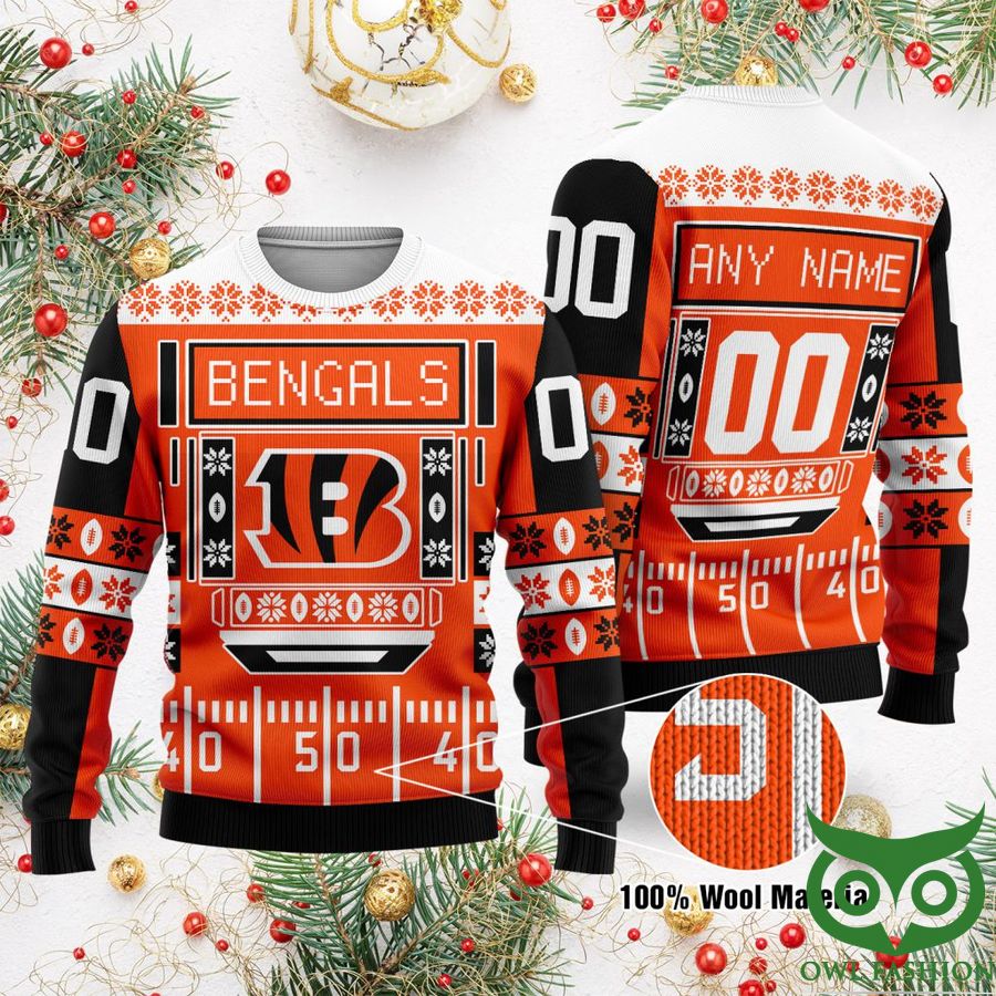 Custom Name Number NFL Cincinnati Bengals playing field Ugly Christmas Sweater
