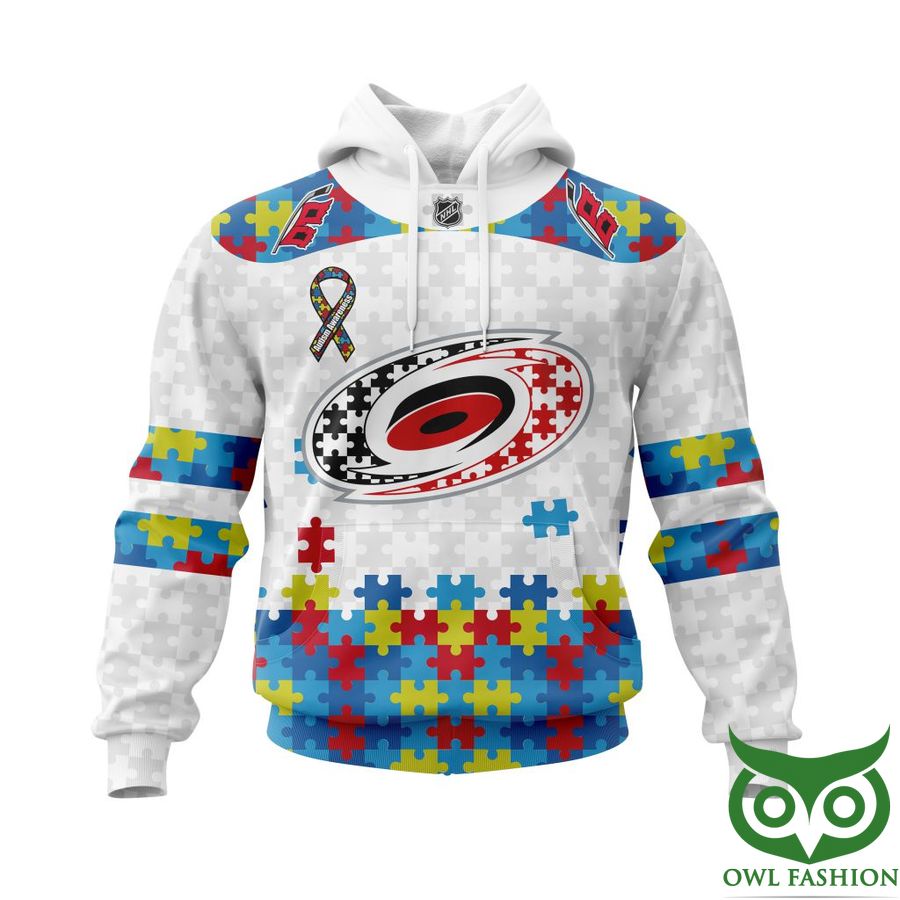 101 NHL Carolina Hurricanes Autism Awareness Custom Name Number white puzzle hoodie sweatshirt