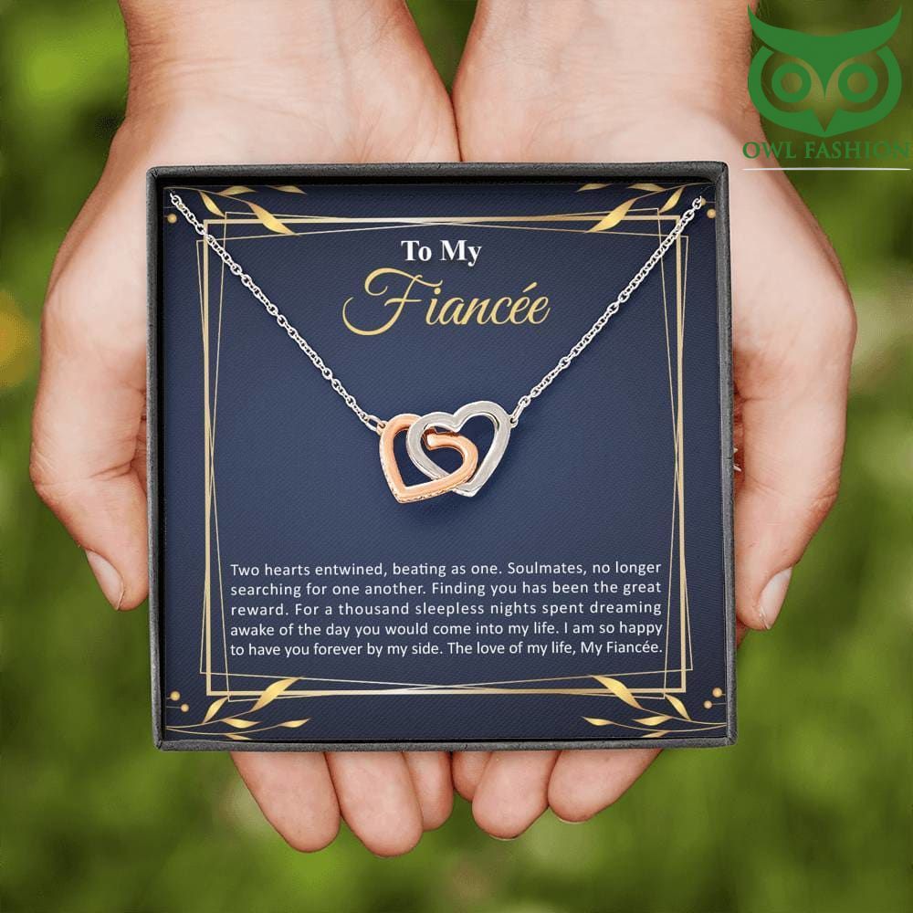 165 Fiancee two hearts entwined Gold and Silver Necklace Valentine day