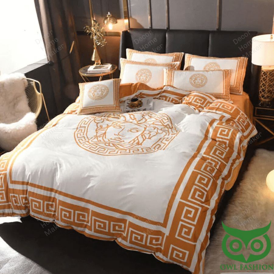 2 Luxury Versace Orange Logo Patterns Center Bedding Set
