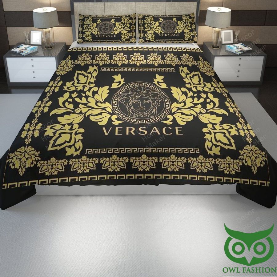 21 Luxury Versace Golden Black with Centered Brand Logo Bedding Set