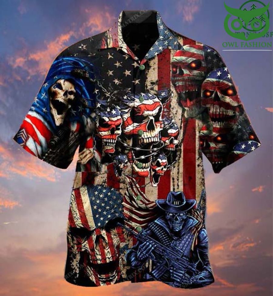 American angry Skull and cowboy Hawaiian Shirt
