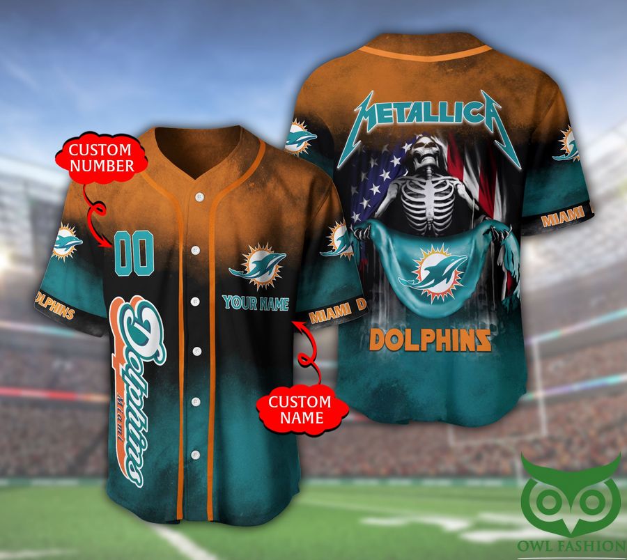 Miami Dolphins NFL 3D Custom Name Number Metallica Baseball Jersey