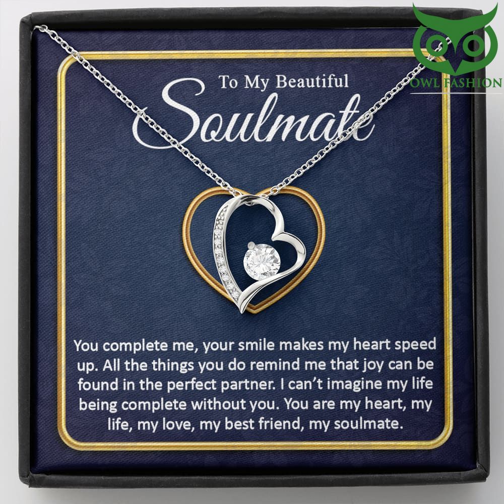 42 Silver Heart Pendant Necklace You Complete me my beautiful soulmate Gift for Valentine