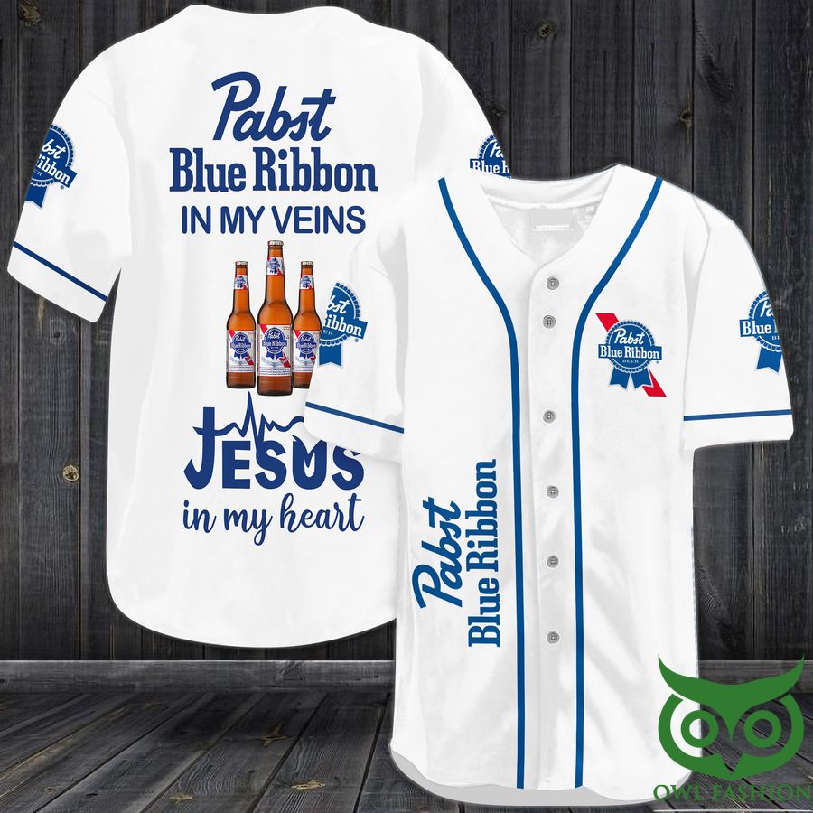 8 Pabst blue ribbon in my veins Jesus in my heart Baseball Jersey Shirt