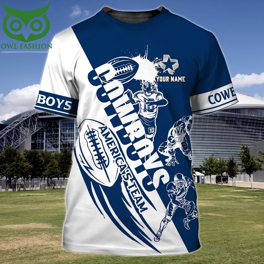 48 Custom Name NFL Dallas Cowboys White and Navy 3D T shirt